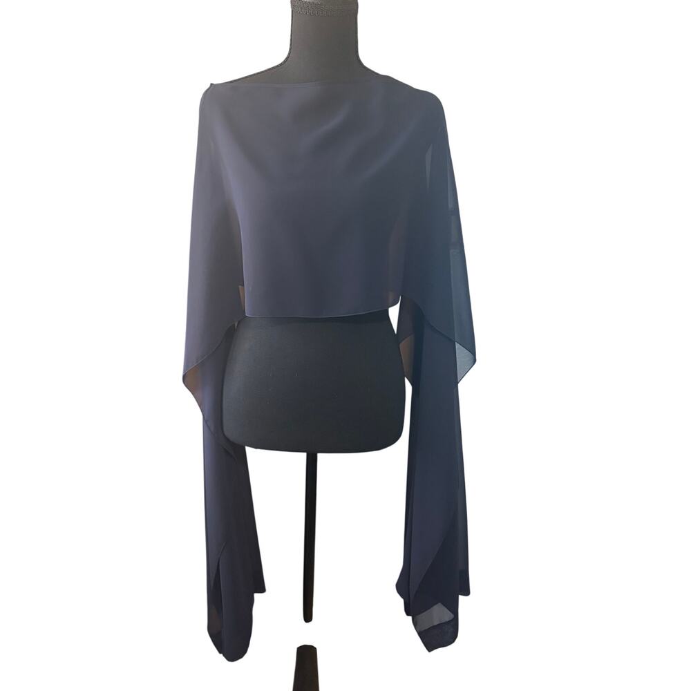 NWT Talbot Runhof Blue Chiffon Cape Top Dramatic Evening Overlay Blouse OS